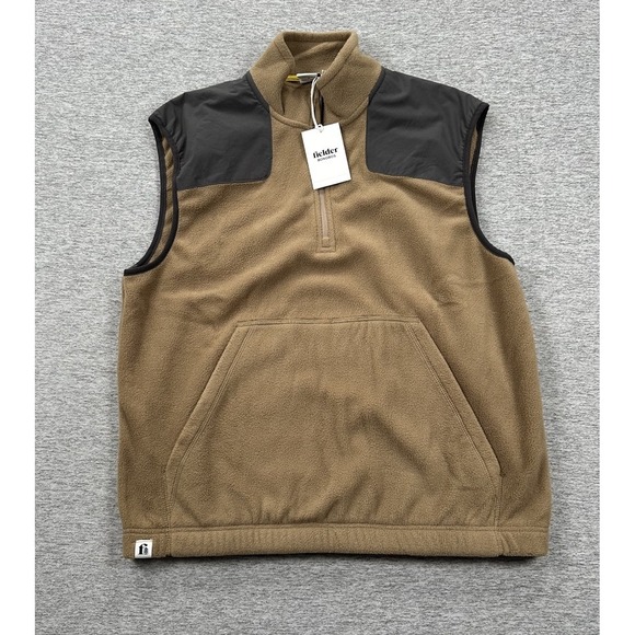 Bonboos Fielder Vest Mens Medium Brown Gray Relaxed Polar Fleece 1/2 Zip NEW - Picture 1 of 9